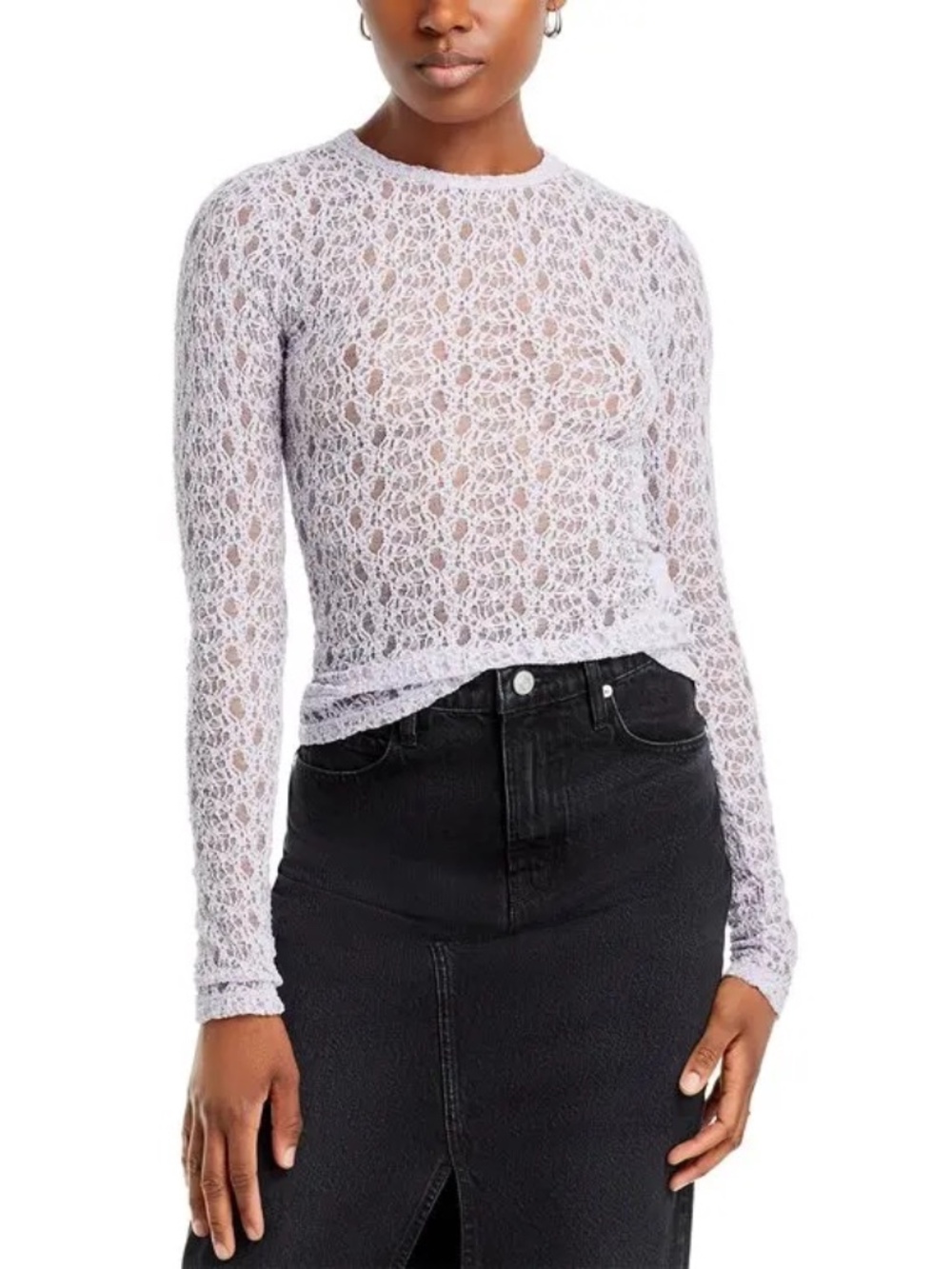 FRAME NWT Sheer Lace Mesh Long Sleeve Top Lilac Women Size M